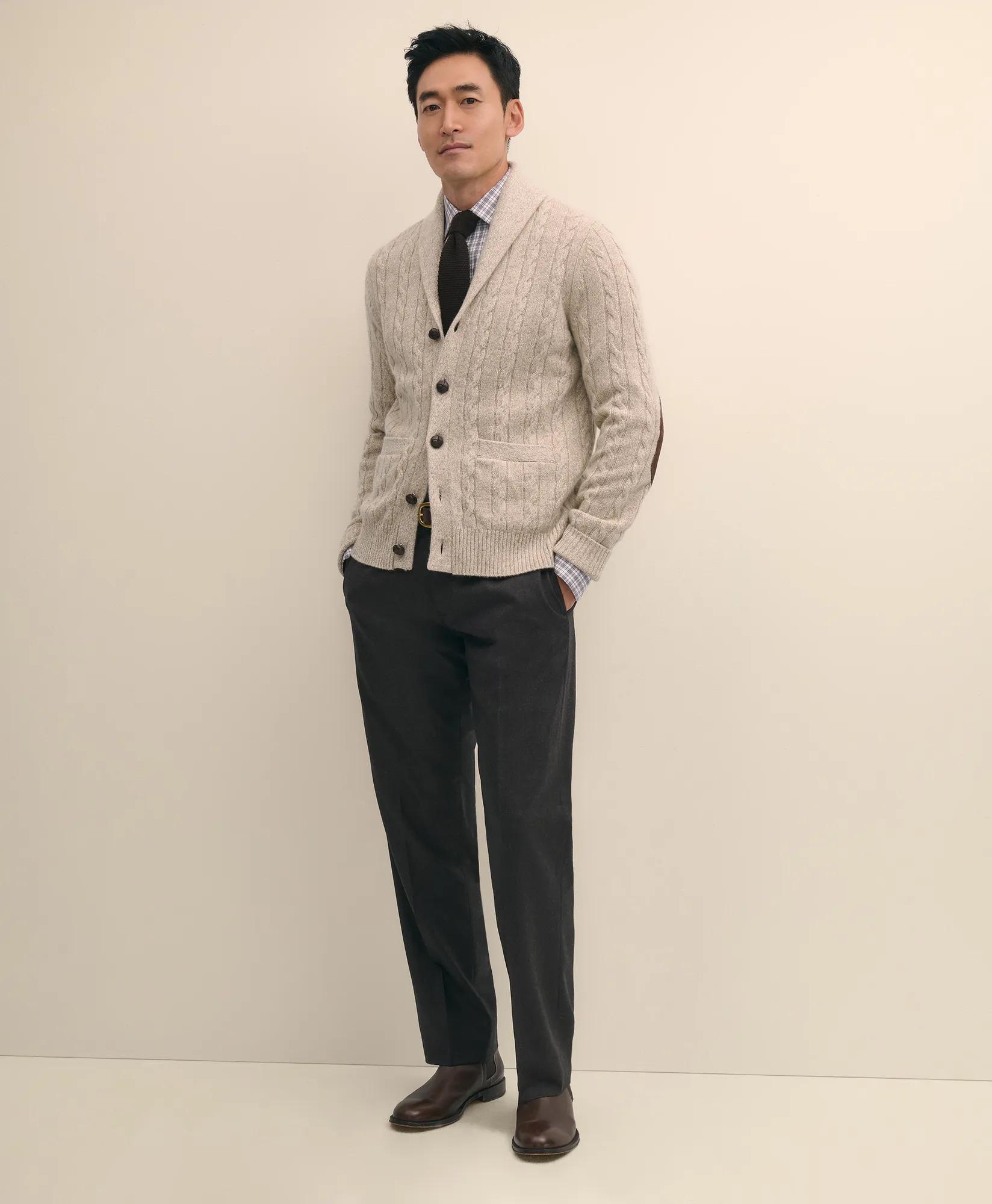 Cashmere Cable Knit Shawl-Collar Cardigan secondary