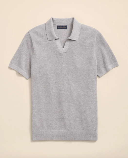 Brooks Brothers Supima Cotton Pique Johnny Collar Sweater Shirt In Gray