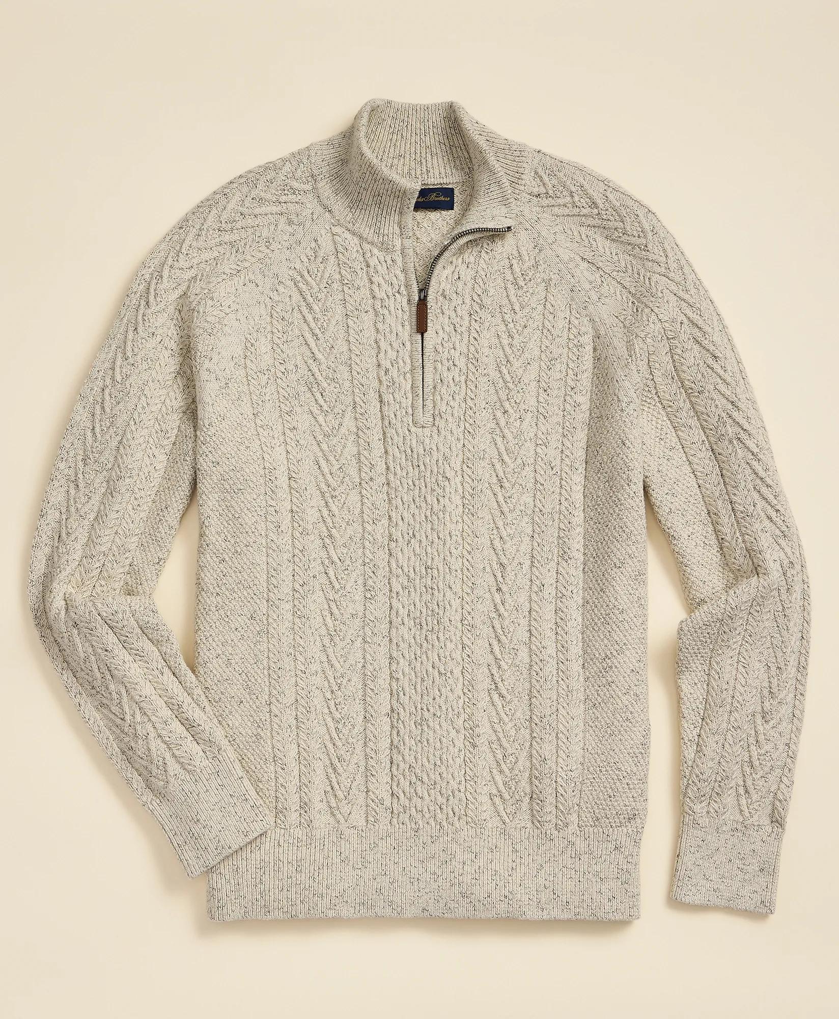 Cotton Quarter-Zip Mouline Fisherman Military Sweater, image 1