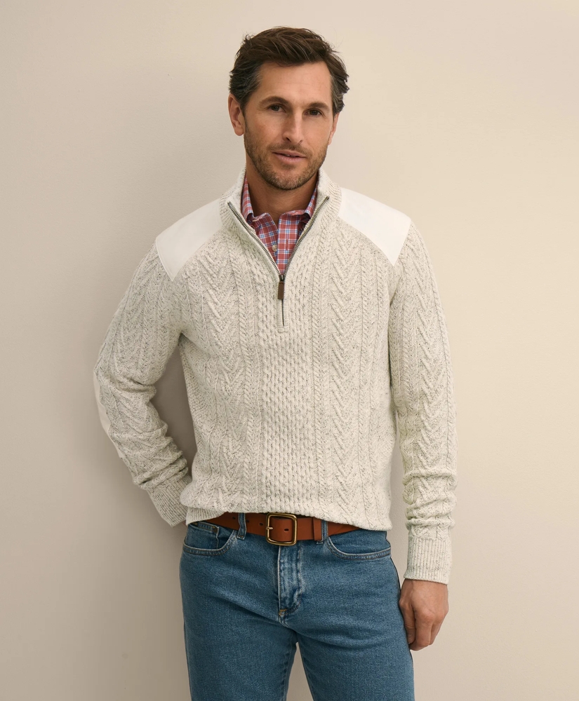 Cotton Quarter-Zip Mouline Fisherman Military Sweater, image 1