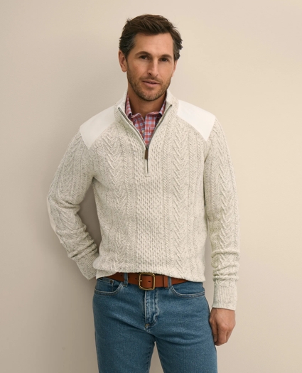 Cotton Quarter-Zip Mouline Fisherman Military Sweater, image 1