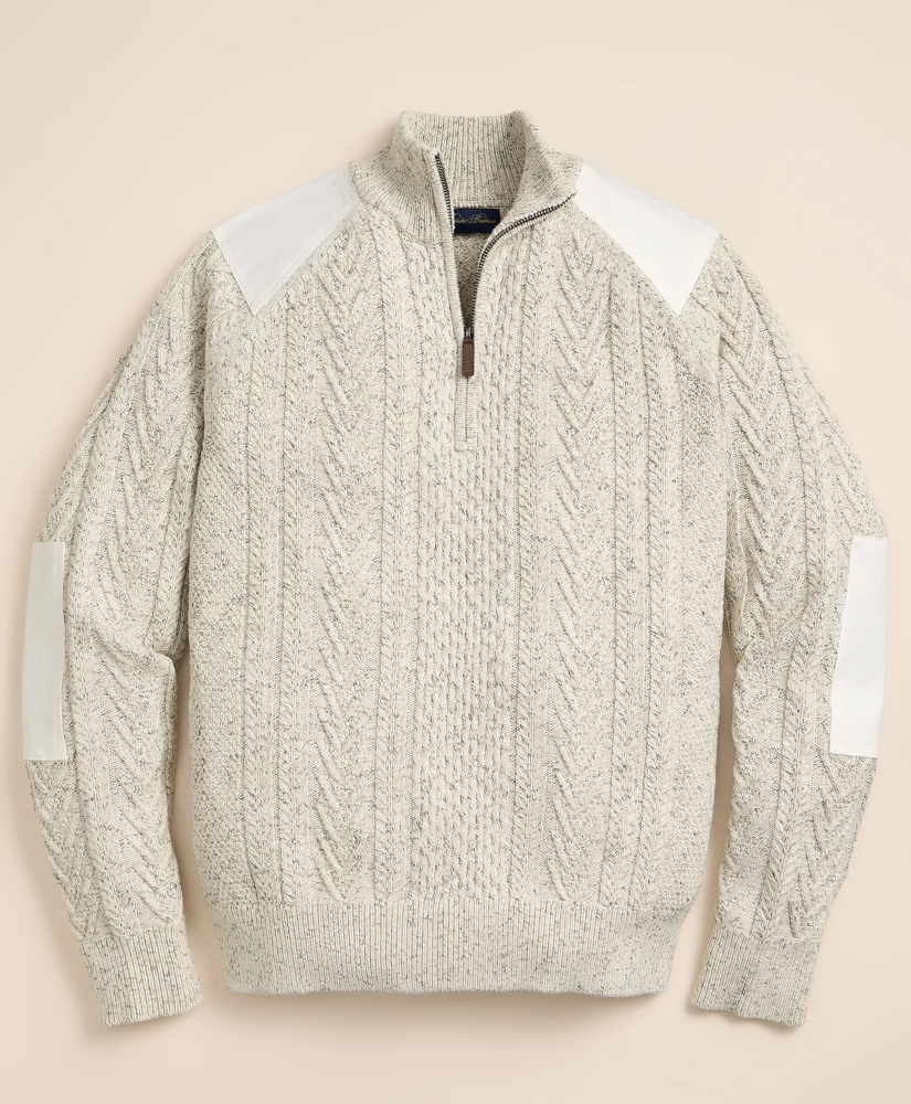 Cotton Quarter-Zip Mouline Fisherman Military Sweater, image 2