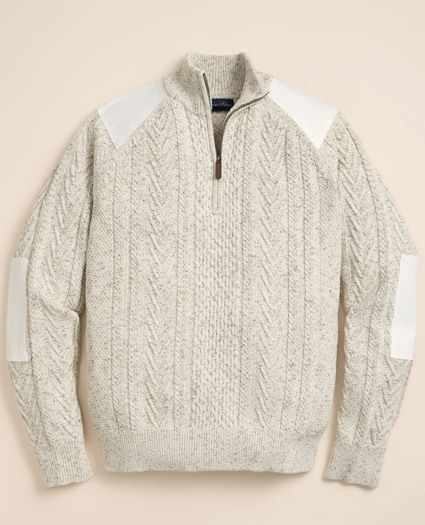 Cotton Quarter-Zip Mouline Fisherman Military Sweater, image 2
