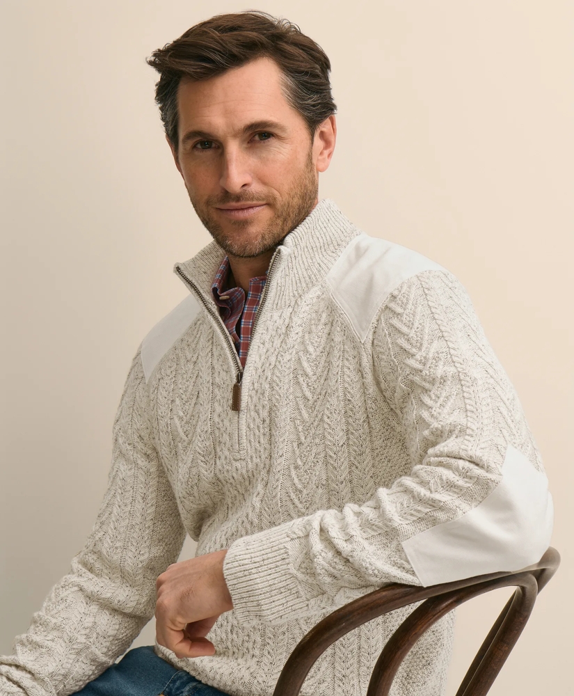 Cotton Quarter-Zip Mouline Fisherman Military Sweater, image 3