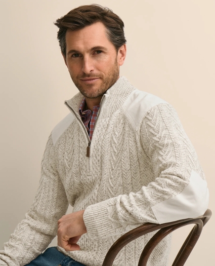 Cotton Quarter-Zip Mouline Fisherman Military Sweater, image 3