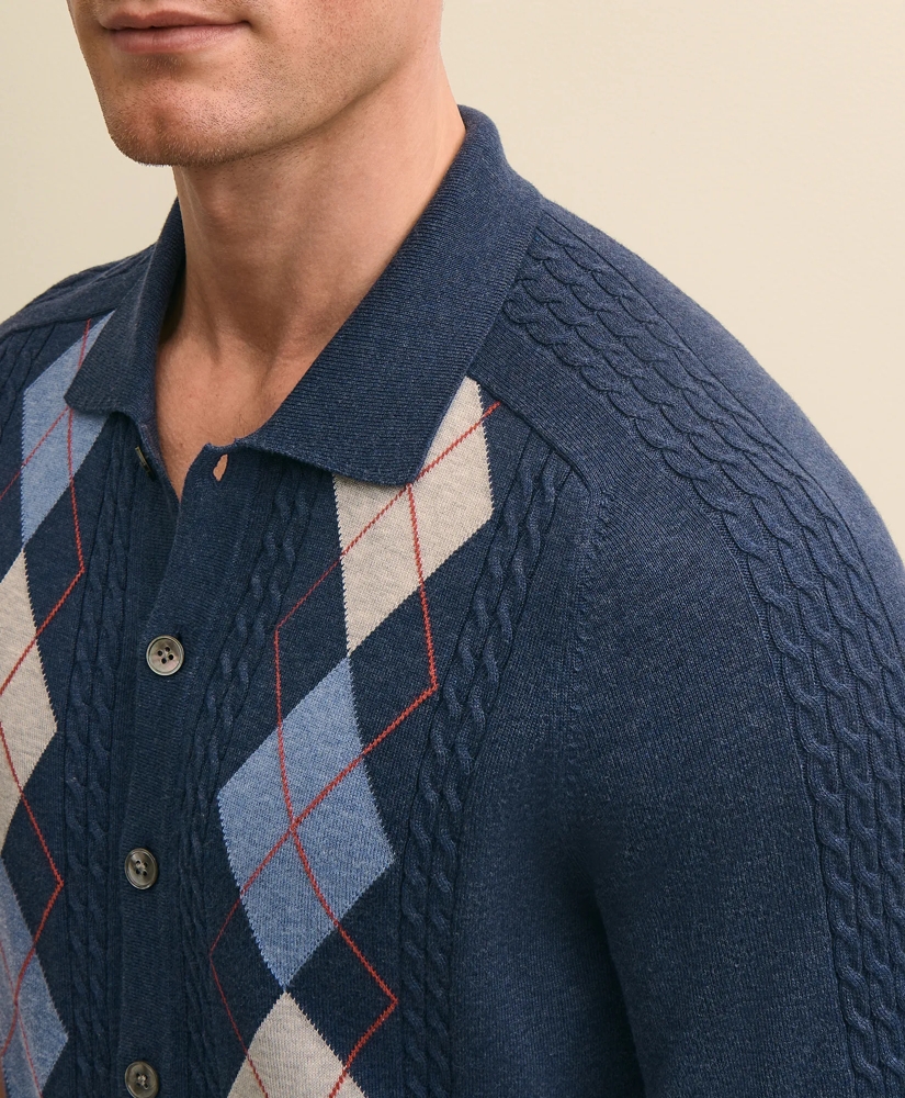 Supima&reg; Cotton Short-Sleeve Argyle Polo Cardigan, image 2