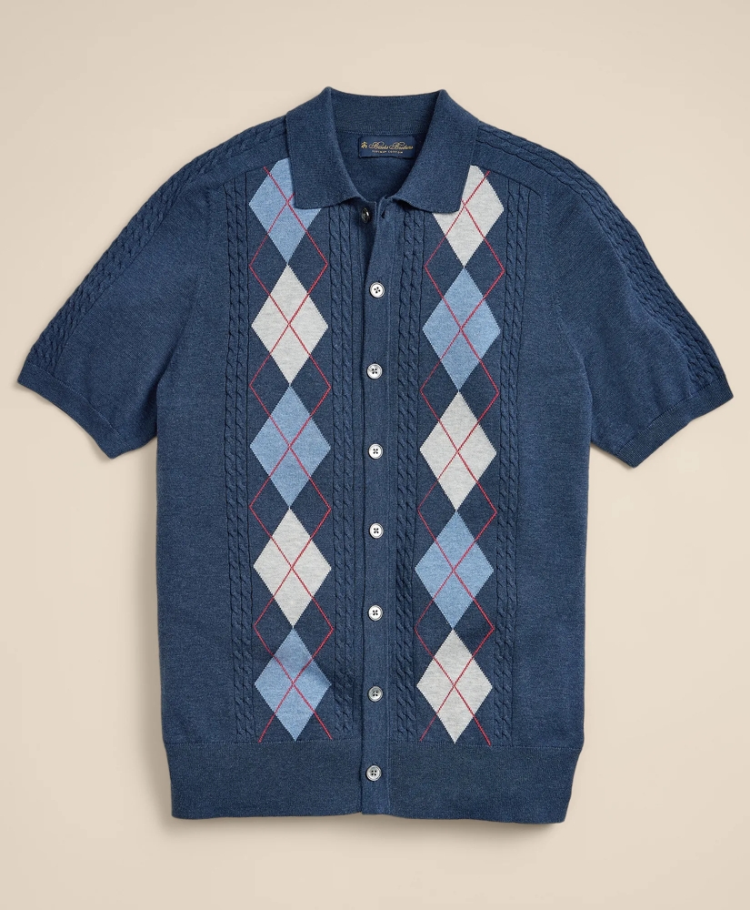 Supima&reg; Cotton Short-Sleeve Argyle Polo Cardigan, image 3
