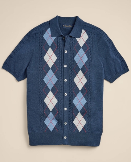 Supima&reg; Cotton Short-Sleeve Argyle Polo Cardigan, image 3