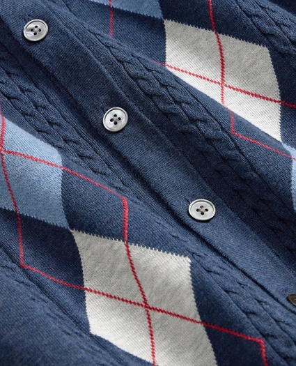 Supima&reg; Cotton Short-Sleeve Argyle Polo Cardigan, image 5