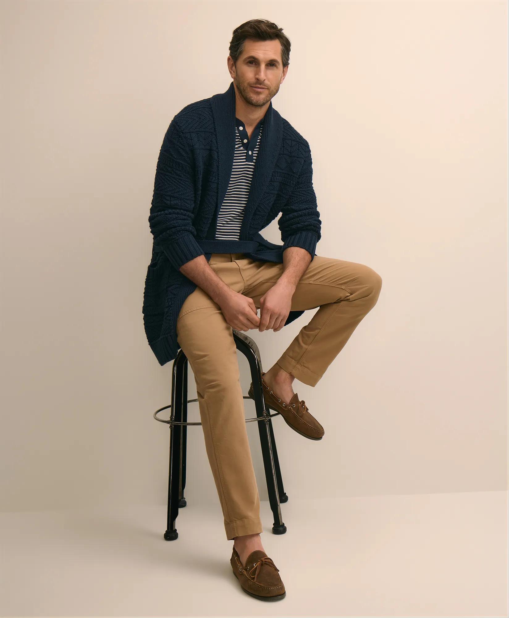 Supima Cotton Jacquard Belted Shawl Cardigan primary