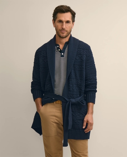 Supima&reg; Cotton Jacquard Belted Shawl Cardigan, image 3