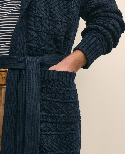 Supima&reg; Cotton Jacquard Belted Shawl Cardigan, image 4