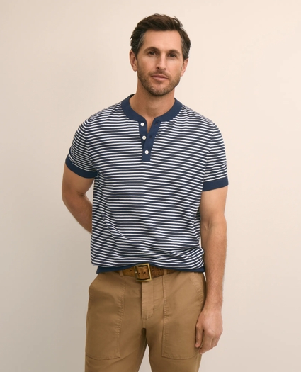 Supima&reg; Cotton Short-Sleeve Mariner Stripe Henley Sweater, image 1