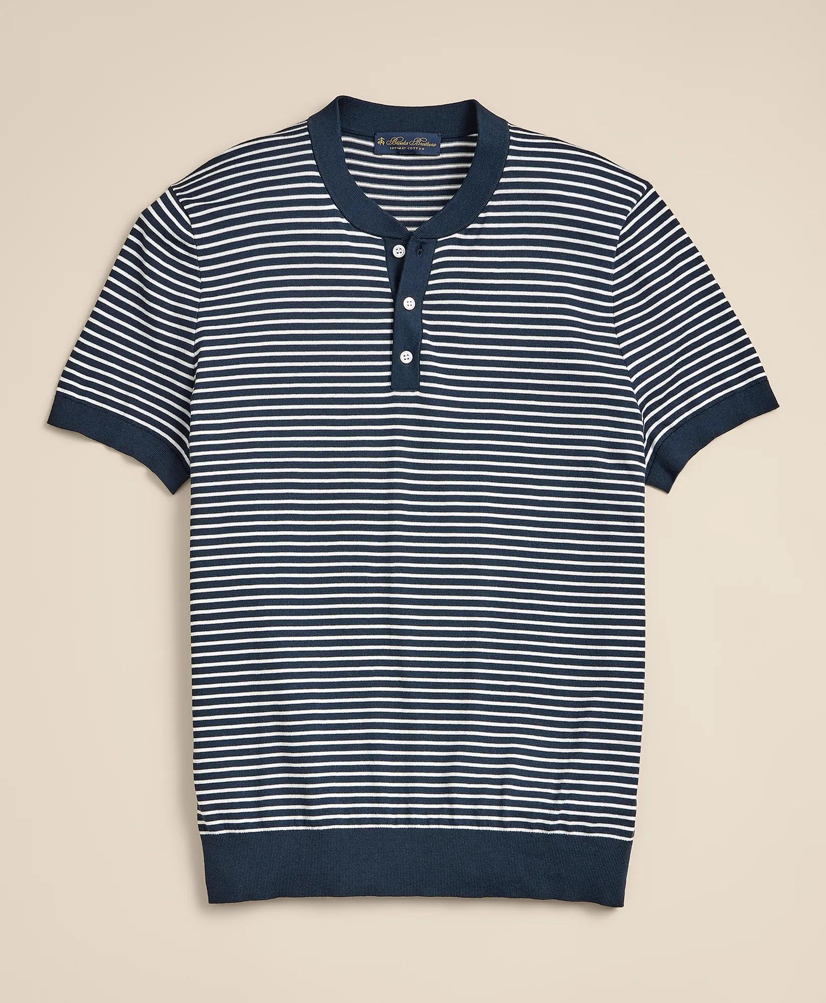 Supima Cotton Short-Sleeve Mariner Stripe Henley Sweater secondary