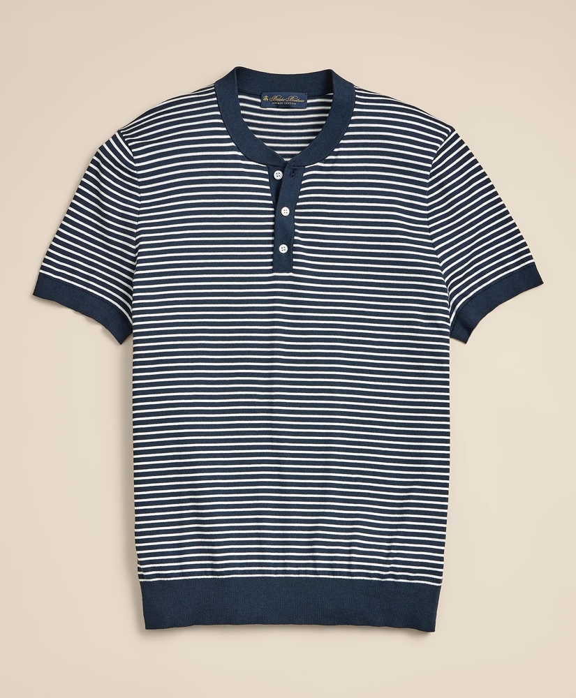Supima&reg; Cotton Short-Sleeve Mariner Stripe Henley Sweater, image 2