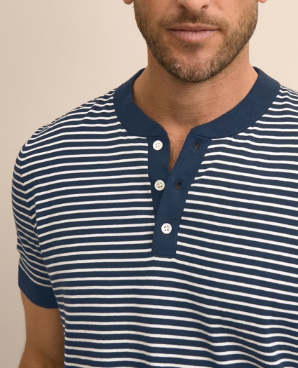Supima&reg; Cotton Short-Sleeve Mariner Stripe Henley Sweater, image 3