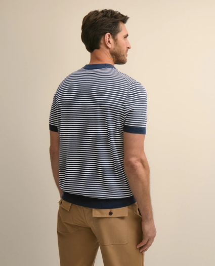 Supima&reg; Cotton Short-Sleeve Mariner Stripe Henley Sweater, image 4