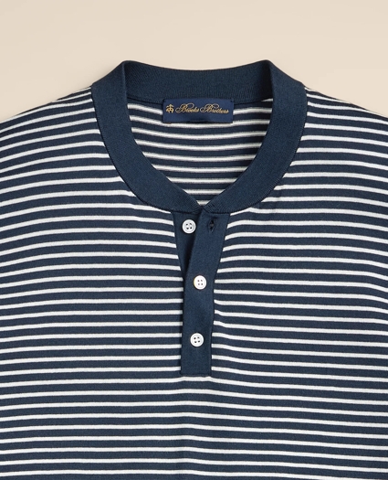 Supima&reg; Cotton Short-Sleeve Mariner Stripe Henley Sweater, image 5