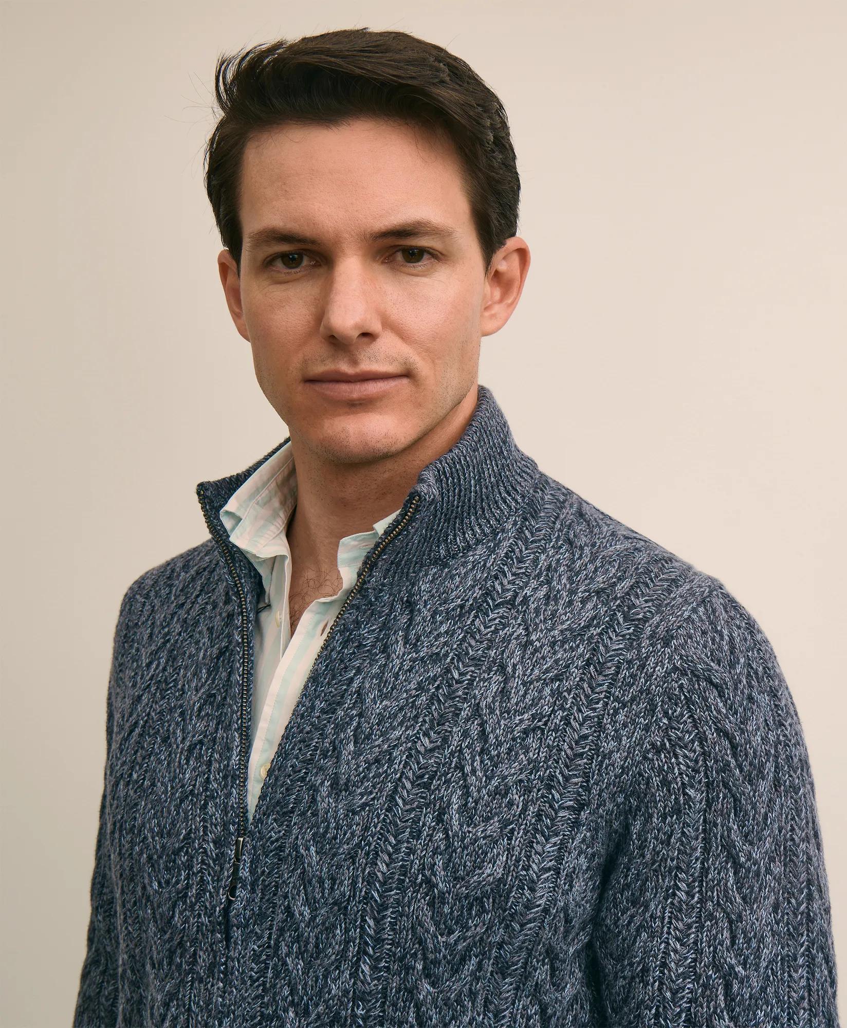 Supima Cotton Full-Zip Cable Sweater secondary