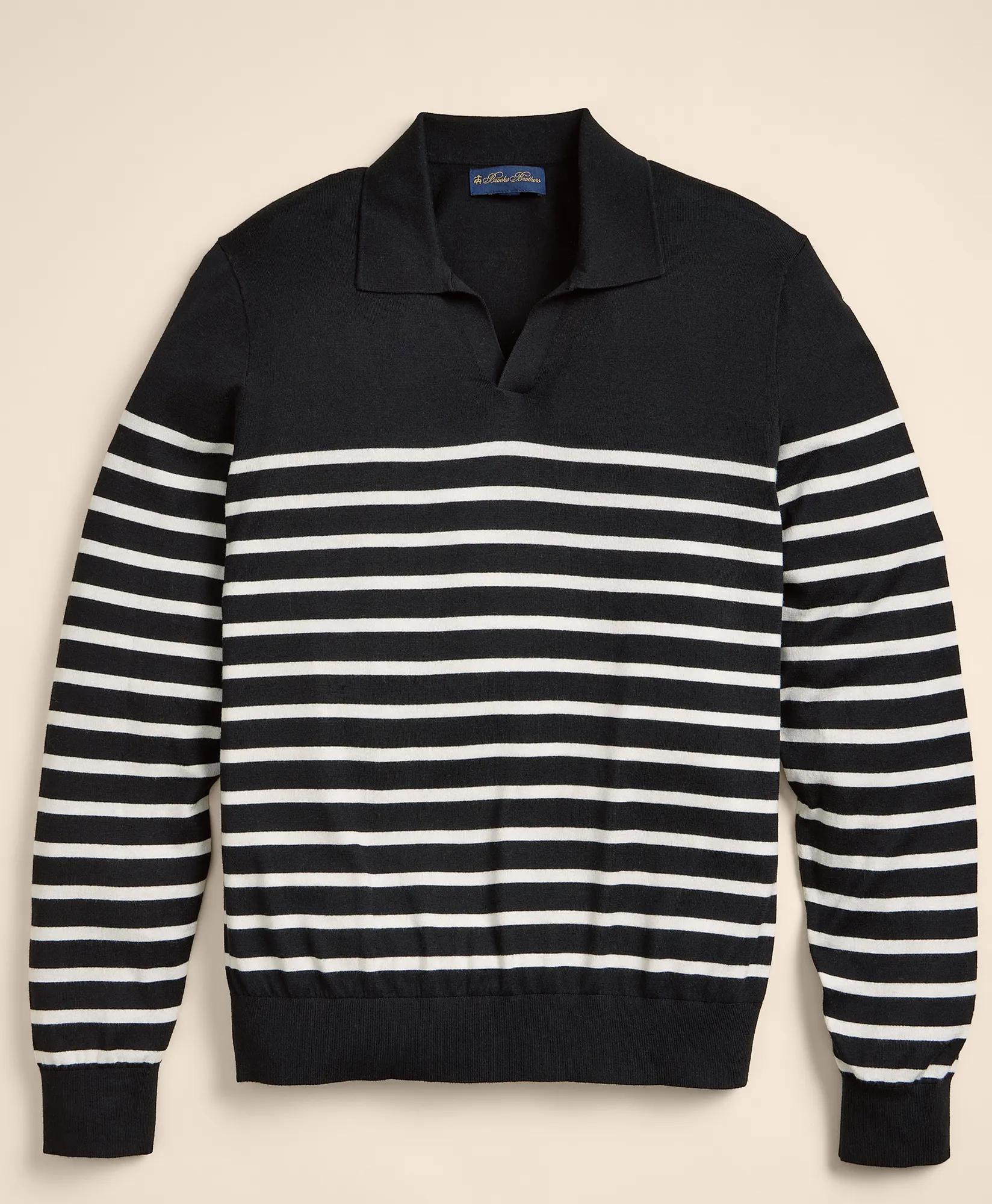 Supima&reg; Cotton Mariner Stripe Johnny Collar Sweater, image 1