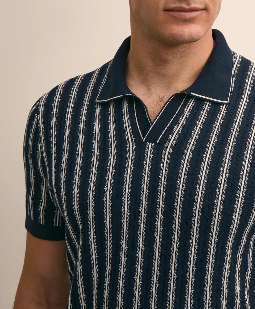 Supima&reg; Cotton Short-Sleeve Striped Johnny Collar Sweater, image 4