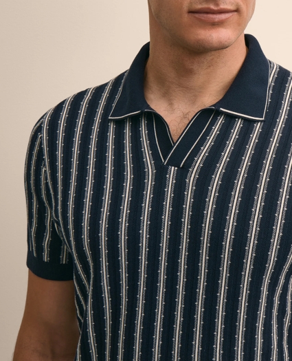 Supima&reg; Cotton Short-Sleeve Striped Johnny Collar Sweater, image 4