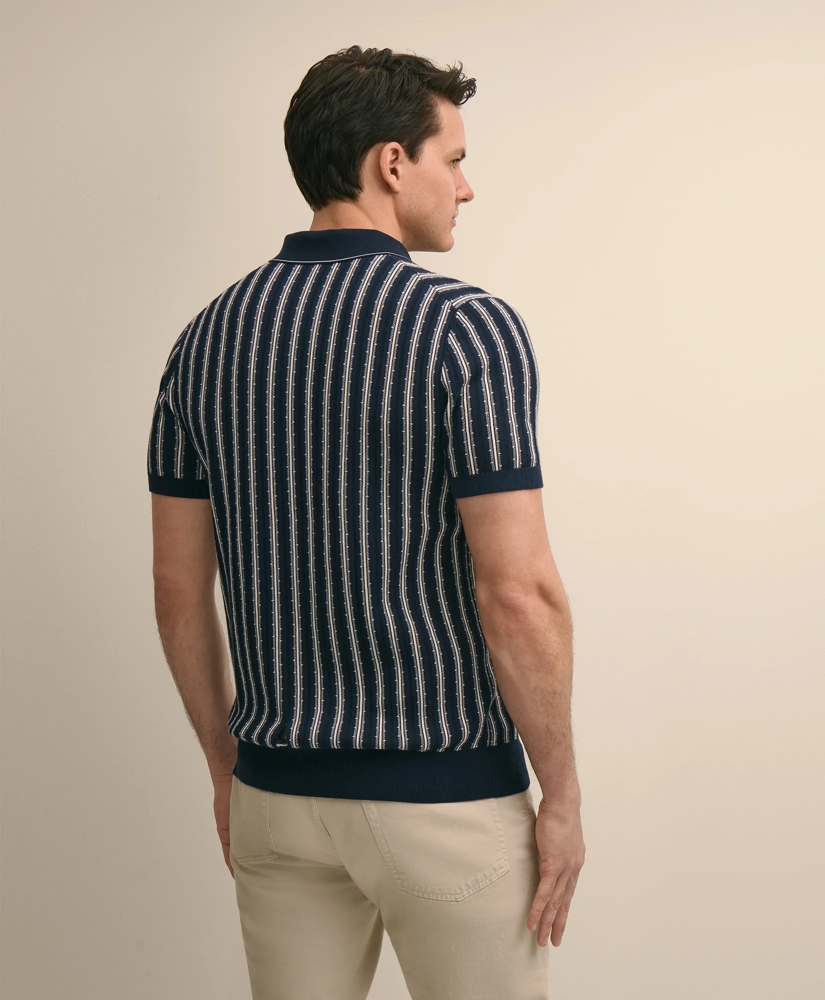 Supima&reg; Cotton Short-Sleeve Striped Johnny Collar Sweater, image 5