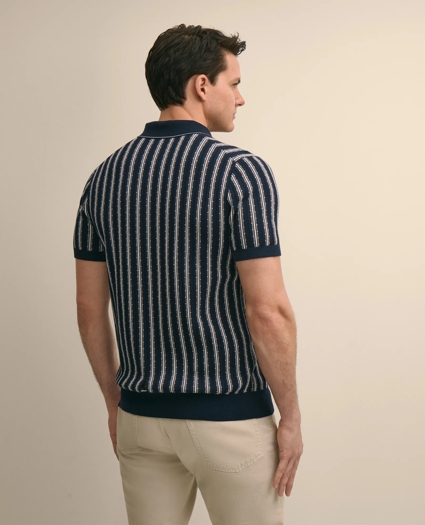 Supima&reg; Cotton Short-Sleeve Striped Johnny Collar Sweater, image 5