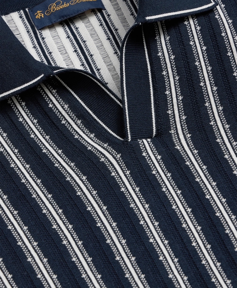 Supima&reg; Cotton Short-Sleeve Striped Johnny Collar Sweater, image 6