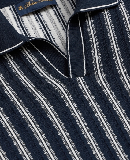 Supima&reg; Cotton Short-Sleeve Striped Johnny Collar Sweater, image 6