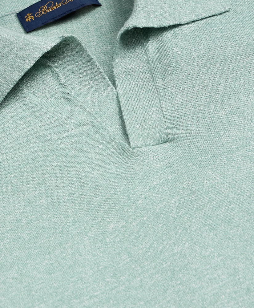 Linen-Cotton-Cashmere Short-Sleeve Mouline Johnny Collar Sweater, image 5