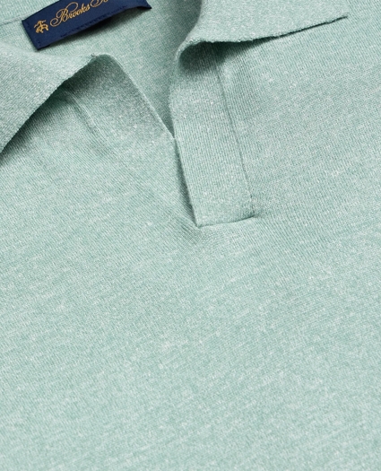 Linen-Cotton-Cashmere Short-Sleeve Mouline Johnny Collar Sweater, image 5