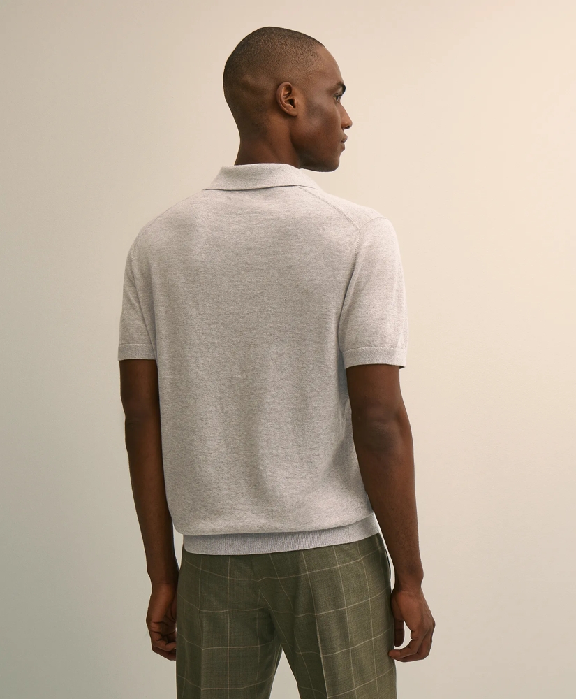 Linen-Cotton-Cashmere Short-Sleeve Mouline Johnny Collar Sweater, image 4