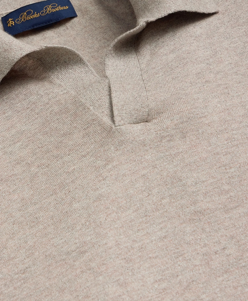 Linen-Cotton-Cashmere Short-Sleeve Mouline Johnny Collar Sweater, image 5