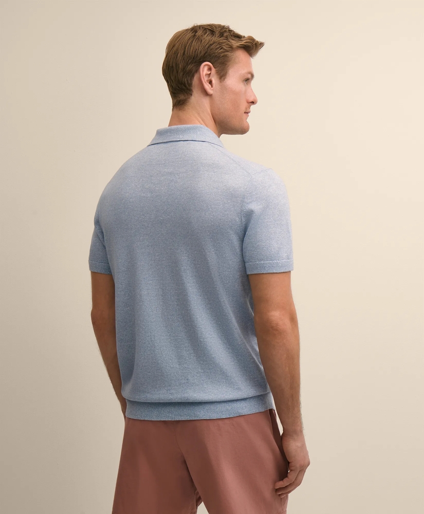 Linen-Cotton-Cashmere Short-Sleeve Mouline Johnny Collar Sweater, image 4