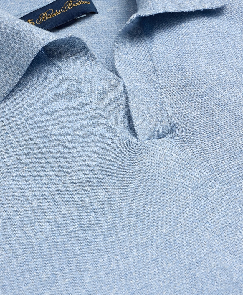 Linen-Cotton-Cashmere Short-Sleeve Mouline Johnny Collar Sweater, image 5