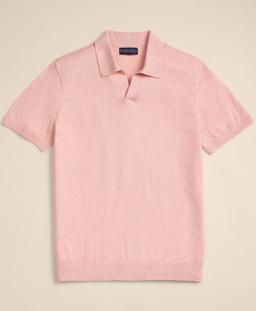 Linen-Cotton-Cashmere Short-Sleeve Mouline Johnny Collar Sweater, image 3