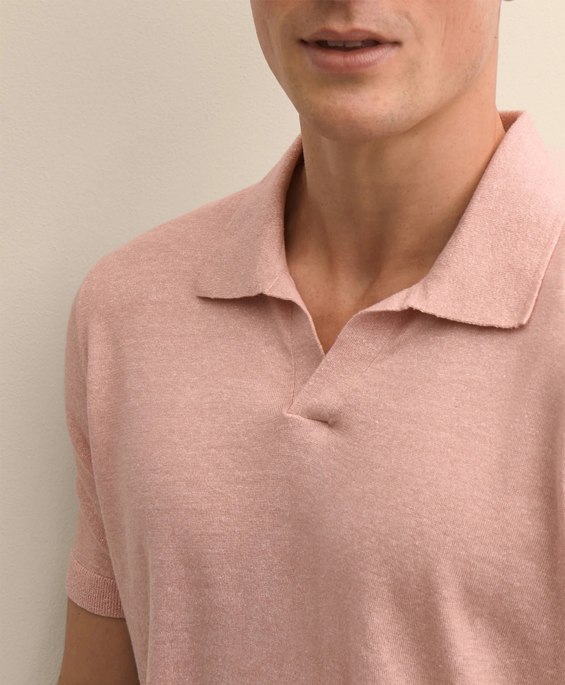 Linen-Cotton-Cashmere Short-Sleeve Mouline Johnny Collar Sweater, image 4