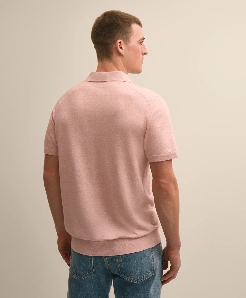 Linen-Cotton-Cashmere Short-Sleeve Mouline Johnny Collar Sweater, image 5