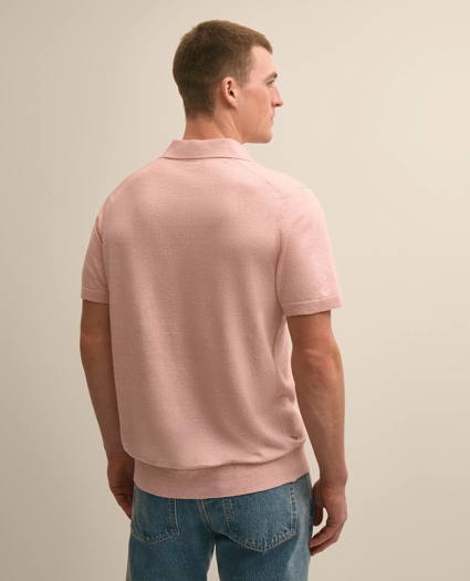 Linen-Cotton-Cashmere Short-Sleeve Mouline Johnny Collar Sweater, image 5