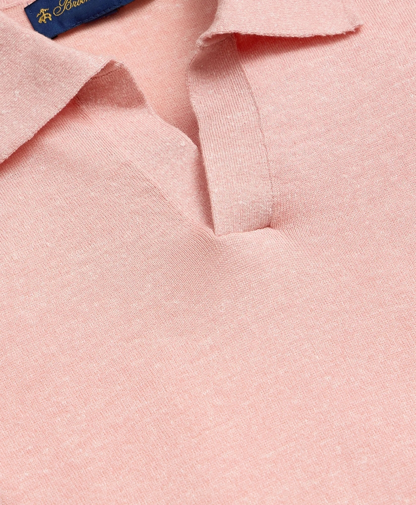 Linen-Cotton-Cashmere Short-Sleeve Mouline Johnny Collar Sweater, image 6