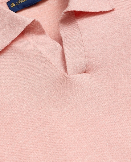 Linen-Cotton-Cashmere Short-Sleeve Mouline Johnny Collar Sweater, image 6