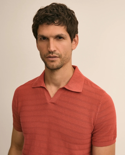 Supima&reg; Cotton Engineered-Stripe Johnny Collar Sweater, image 2