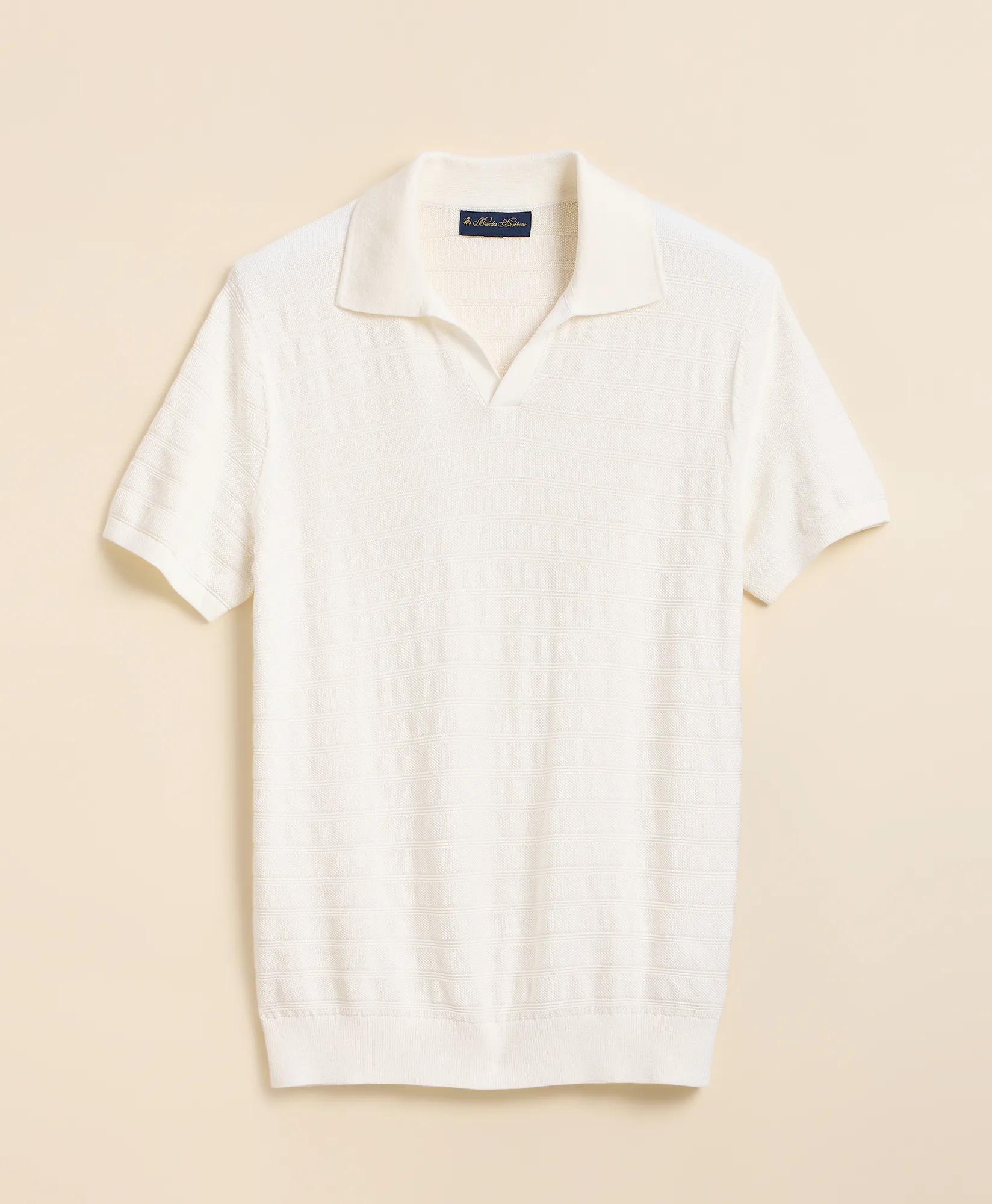 Supima&reg; Cotton Engineered-Stripe Johnny Collar Sweater, image 1