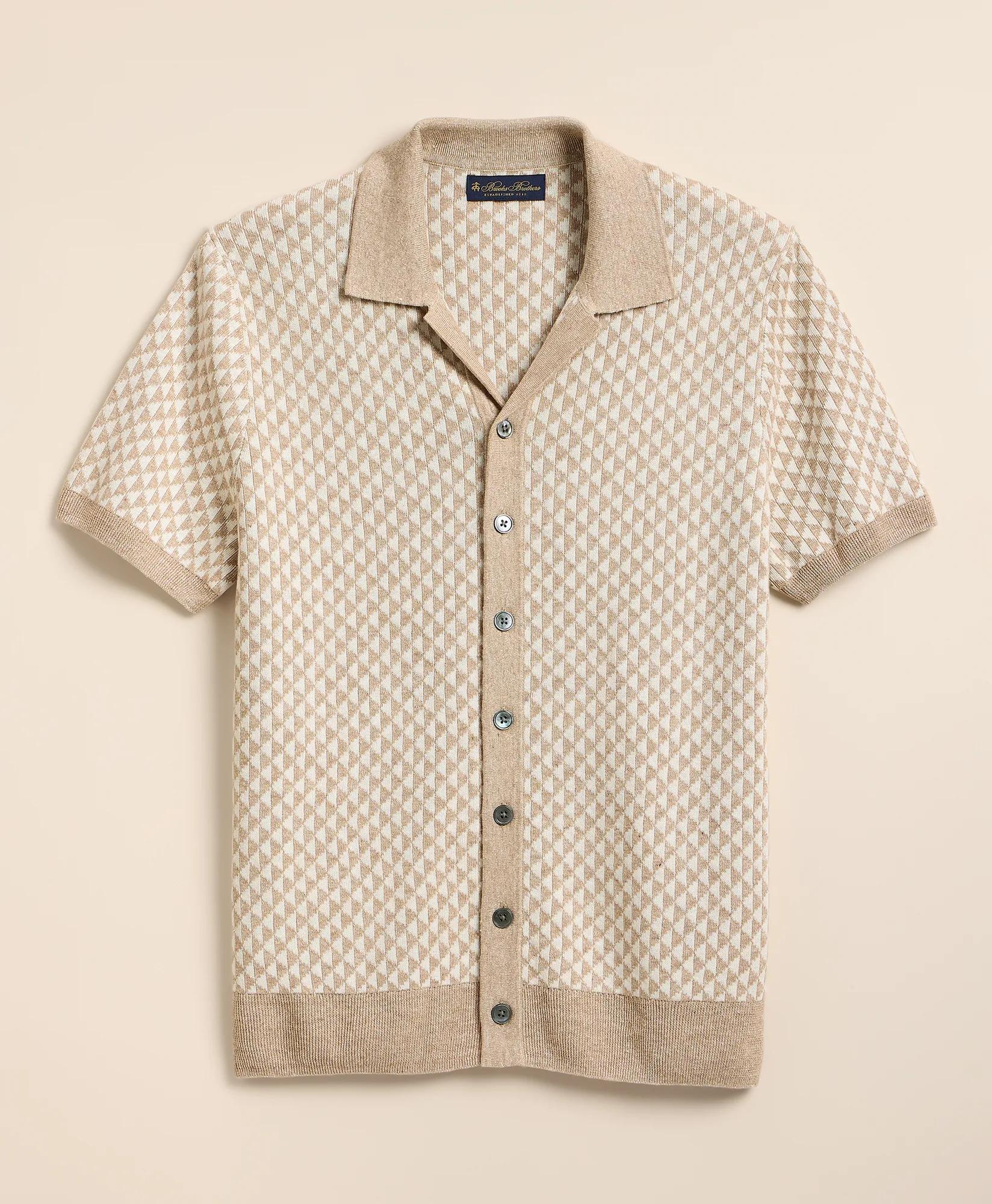 Linen-Cotton Jacquard Johnny Collar Cardigan, image 1