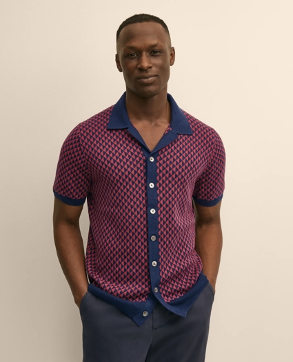 Linen-Cotton Jacquard Johnny Collar Cardigan, image 1