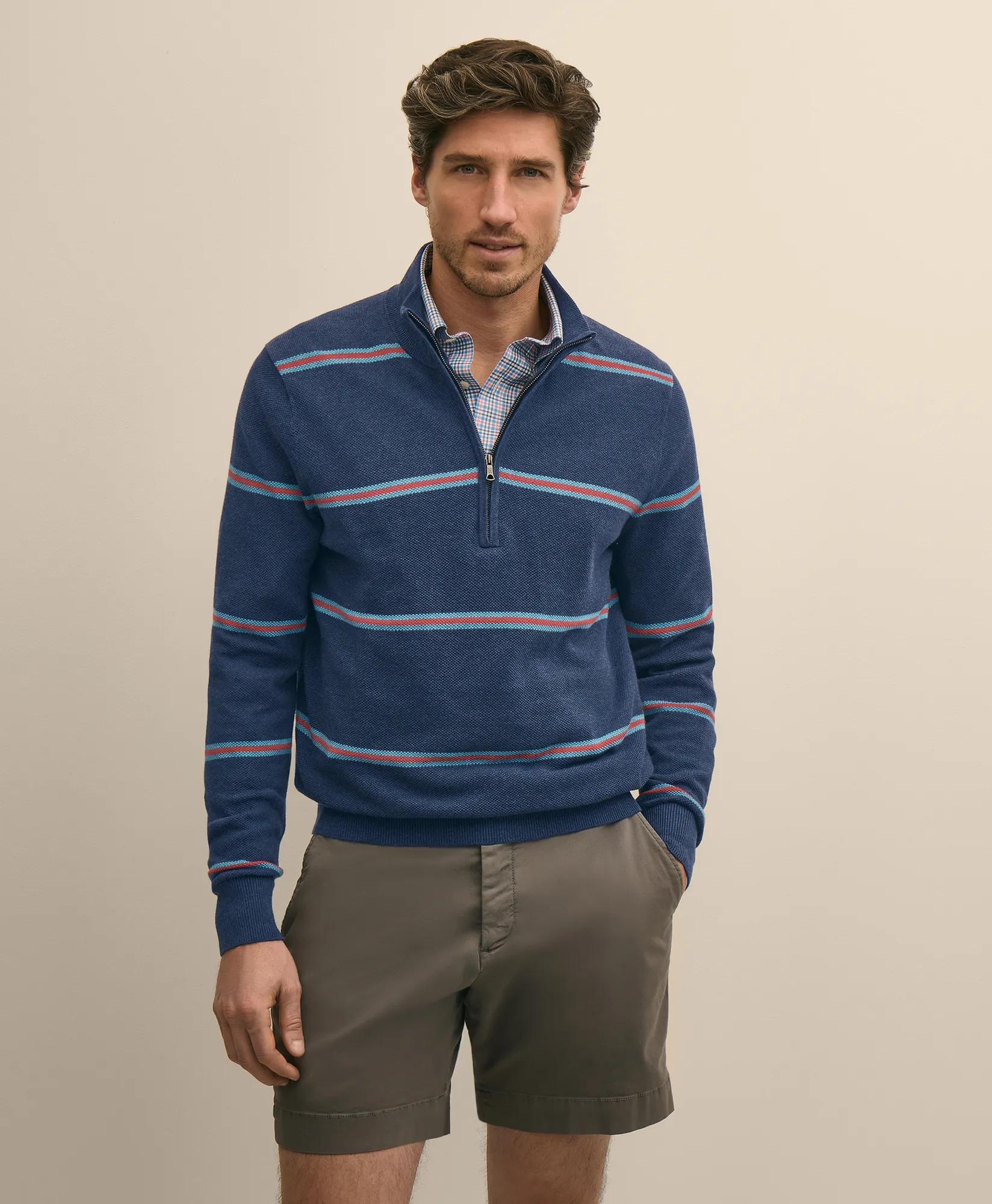 Supima Cotton Pique Striped Quarter-Zip Sweater primary