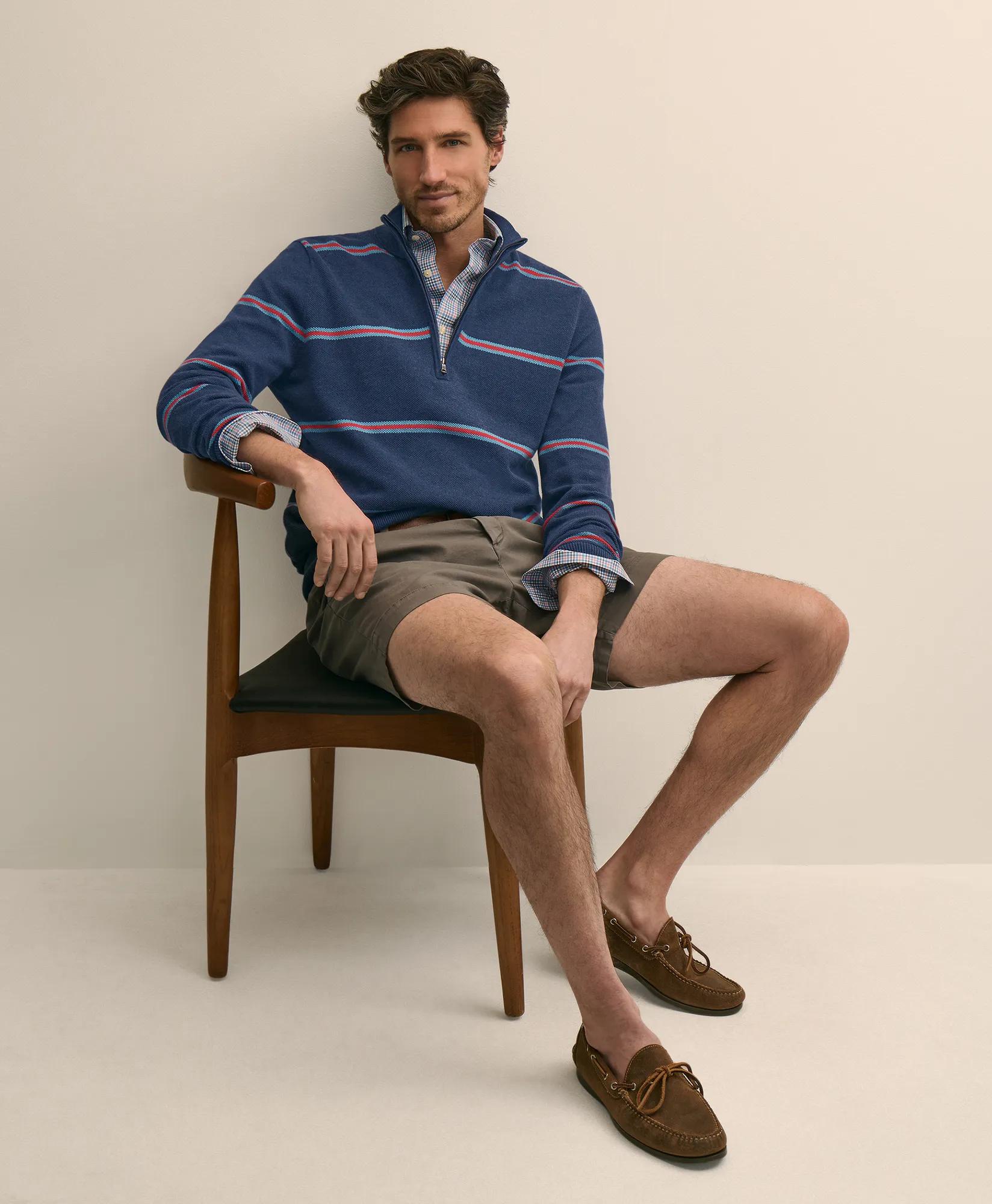 Supima Cotton Pique Striped Quarter-Zip Sweater secondary