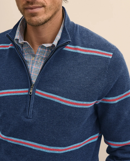 Supima&reg; Cotton Pique Striped Quarter-Zip Sweater, image 3
