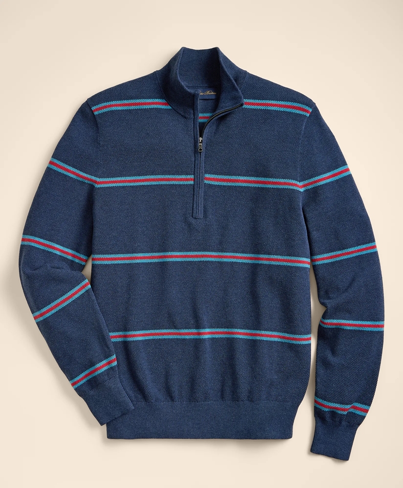 Supima&reg; Cotton Pique Striped Quarter-Zip Sweater, image 5